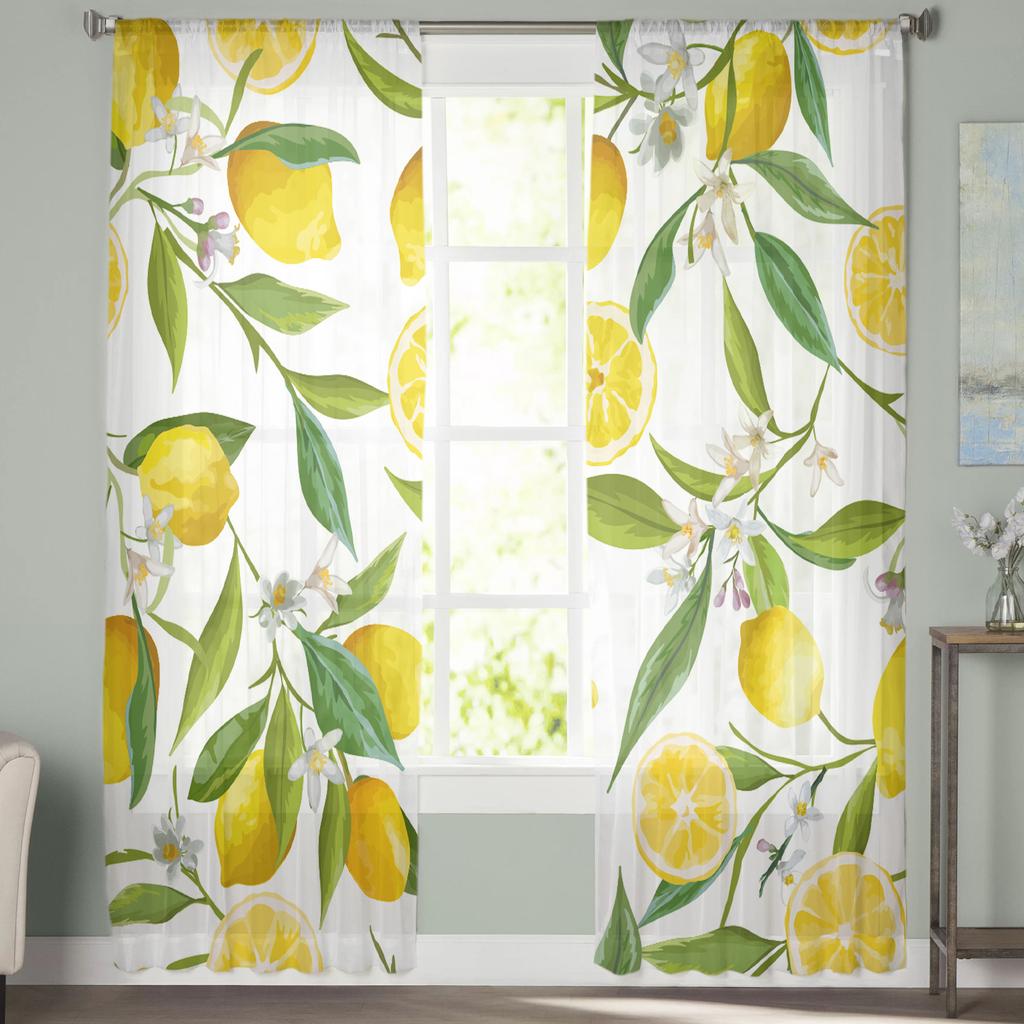 Фруктовые лимонно-желтые белые прозрачные шторы для гостиной, окна, тюлевые шторы для спальни, кухни, украшения дома, вуаль, шторы
