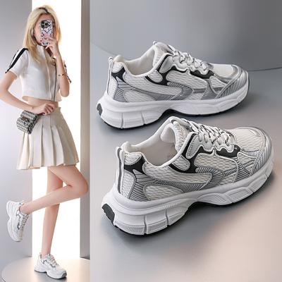 Высококачественные дышащие сетчатые туфли Dad Shoes, женские весенние и осенние легкие кроссовки на толстой подошве, универсальные повседневные туфли серебристого цвета