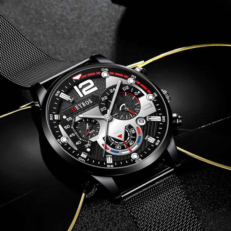 Fashion Black Stainless Steel Men Watches Calendar Quartz Wristwatches Luxury Mens Business Casual Watch Male Clock Gift Relojes Hombre