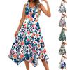 Women's Casual Fashion Round Neck Sleeveless Floral Print Irregular Hem Midi Dress