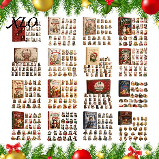 24 Day Christmas Countdown Cat Advent Calendar, with Cute Ornaments, Decorative Accents 2D Acrylic Kitty Holiday Decorations, Gift for Kids,