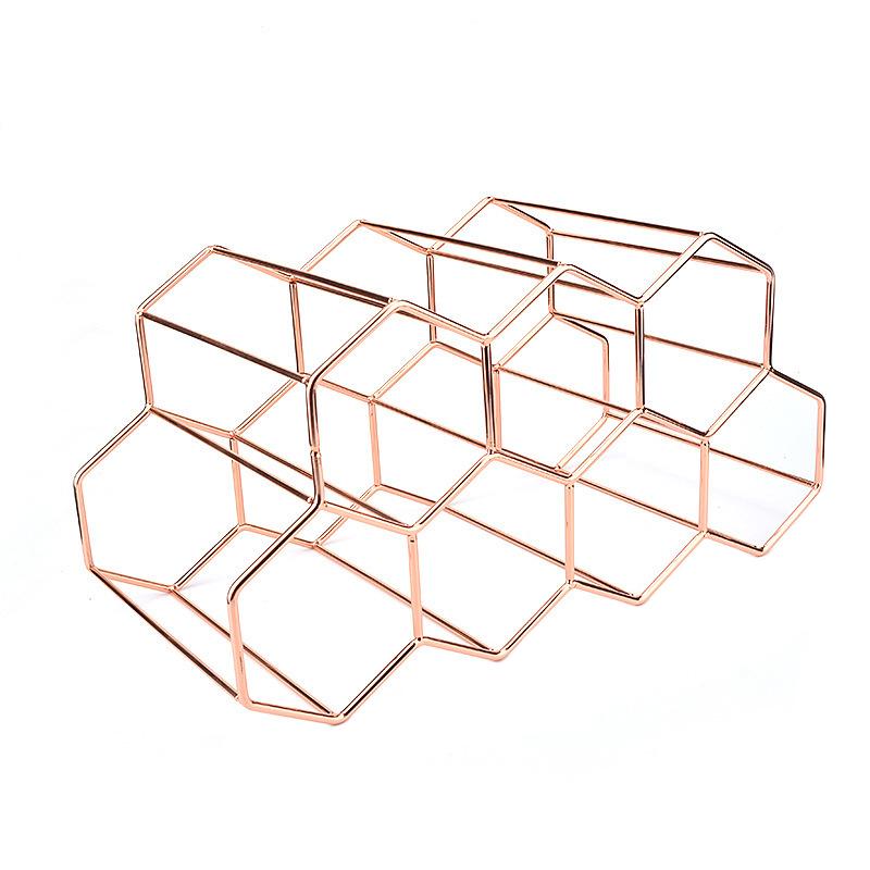 Modern Metal Honeycomb Wine Rack Wine Bottle Storage Beehive Tabletop Wine Rack Hexagon 9 Bottle Wine Holder Display