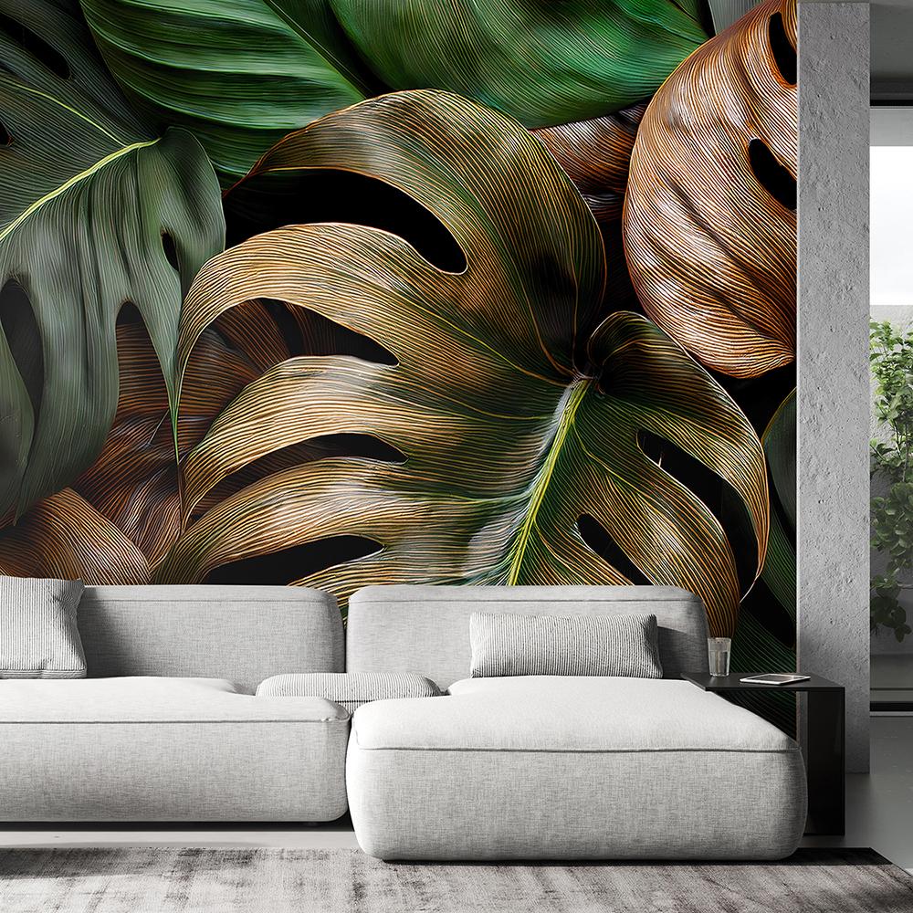 Wallpaper Monstera Leaves In Natural Colors