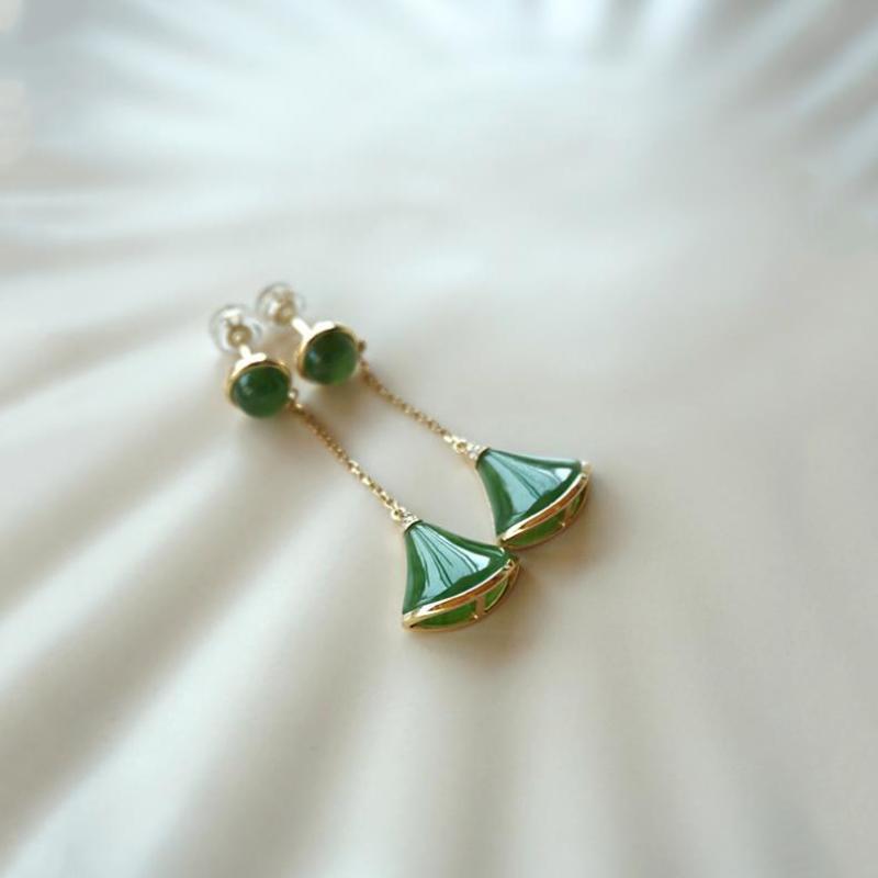 Новые серьги-веера из натурального зеленого хетяна с веером для женщин, длинные, маленькие, свежие и изысканные свадебные украшения