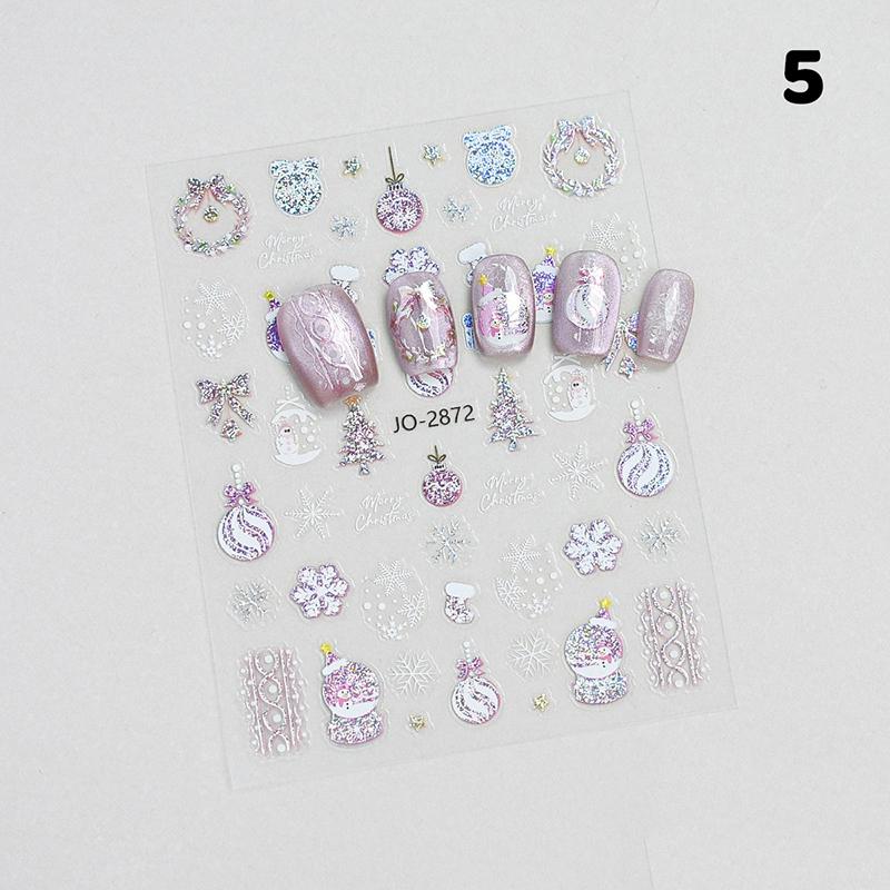 1 лист 3D красочных наклеек для ногтей в виде снежинок, самоклеящиеся блестящие наклейки со снежинками и рождественской елкой, зимние слайдеры для маникюра