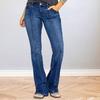 Women Jeans Mid Waist Pockets Zipper Button Closure Retro Washed Flared Hem Slim Fit Colorfast Full Length Lady Long Trousers