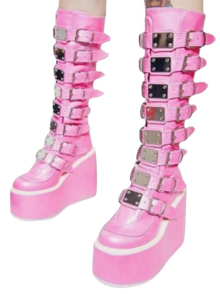 2022 Autumn/Winter Women's Martin Boots: Metal Buckle, Thick Sole, 11cm High Heel, Large Sizes Available