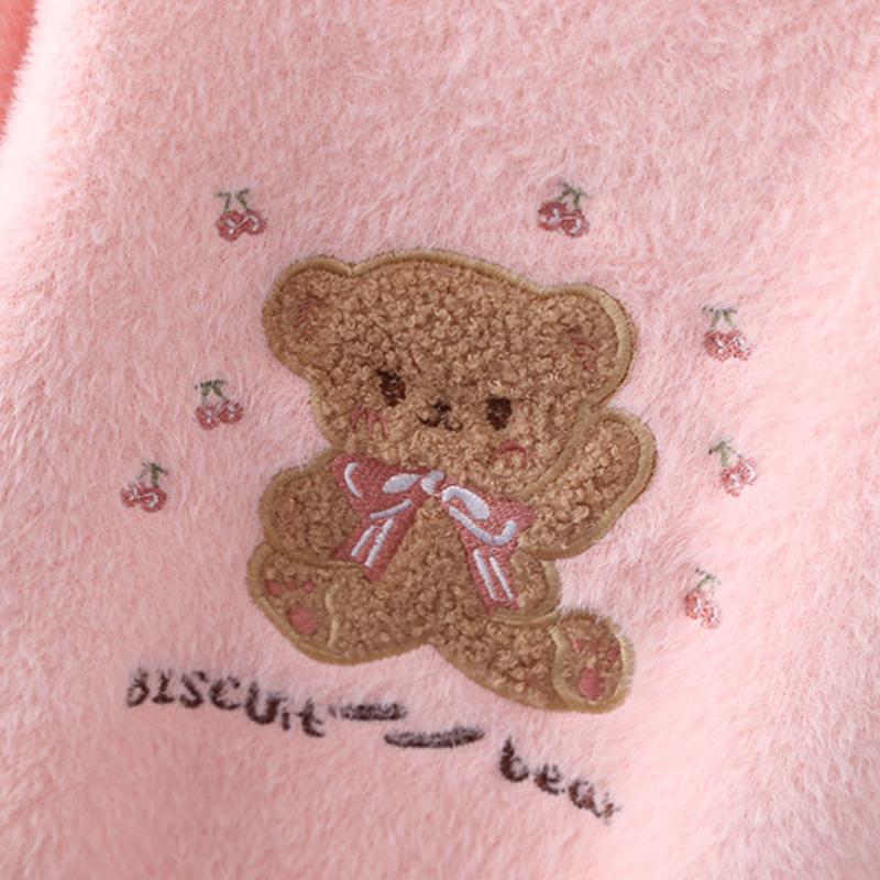 Child Sweater Autumn Winter Pullover Tops Girls Round Neck Sweaters Velvet Cartoon Long Sleeve Knitted Shirt