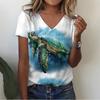 Summer V-neck 3D Infauna Printed Top Fashionable Casual Short Sleeved Women's T-shirts