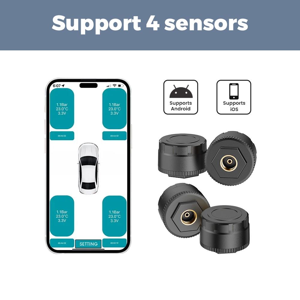 Car TPMS BT 5.4 Tire Pressure Monitoring System Connect Mobile Phone for LOS Android Motorcycle Truck Car Tyre Pressure Sensor