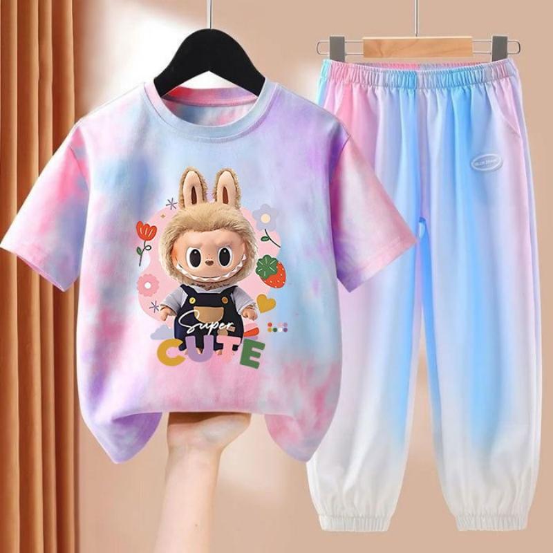 LBB Girls' Dopamine Set Summer Children's Fashionable Short-sleeved T-shirt Ice Silk  Set
