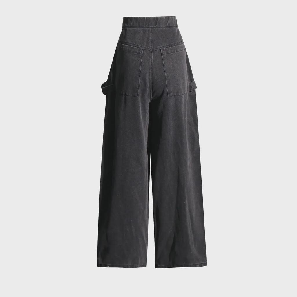 European & American Retro Workwear Denim Suit with Long-Sleeved Crop Top & High-Waist Wide-Leg Pants for Spring/Summer 2025.