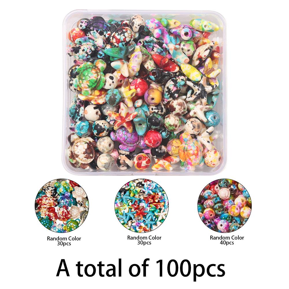 100 шт. бирюзового материала, набор для украшения бусин в виде черепахи, морской звезды, декоративные бусины, бусины с морскими животными, летние пляжные серьги-браслеты на лодыжку своими руками