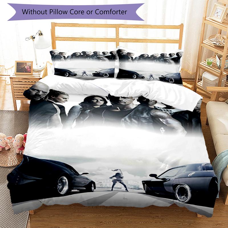3pcs Fast and Furious pattern bedding set duvet cover set includes duvet cover &pillowcases, perfect all season bedroom decoration & gift