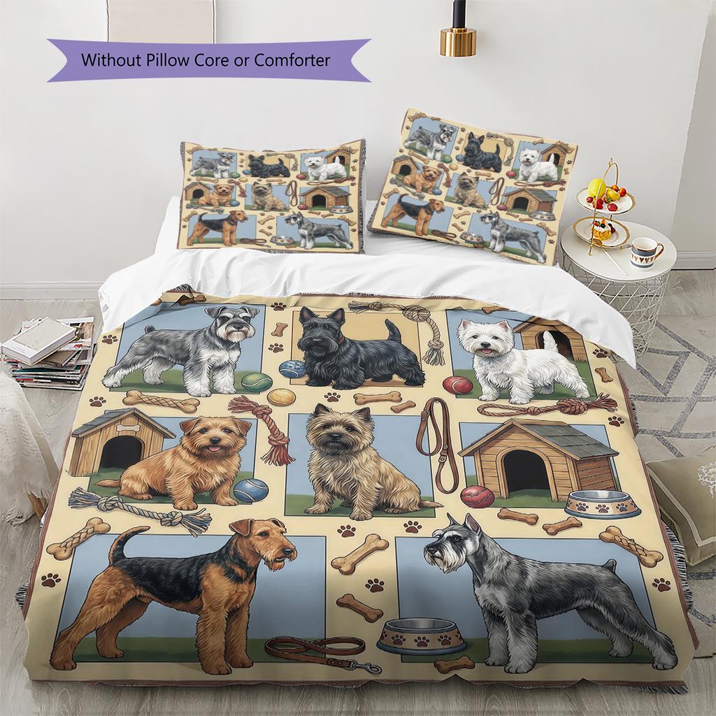 Cute Flower Puppy Pattern Bedding,Quilt Set Quilt Cover Pillowcase Home Birthday Gift (1 * duvet cover + 2 * pillowcase, without core)
