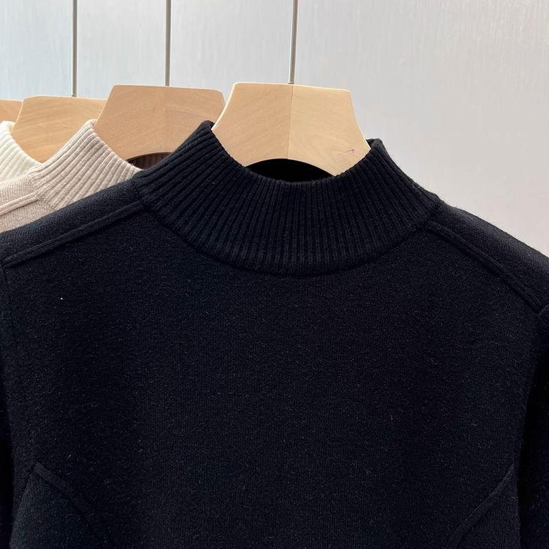 Винтажный флисовый утолщенный свитер с высоким воротом, женский, осень-зима, однотонный, модный, теплый, интегрированный, бархатный, внутренний, пуловер, базовые топы