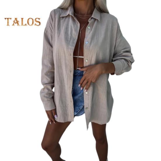 Женская рубашка с лацканами, однобортная рубашка с длинным рукавом, однотонная свободная блузка, повседневные осенние топы