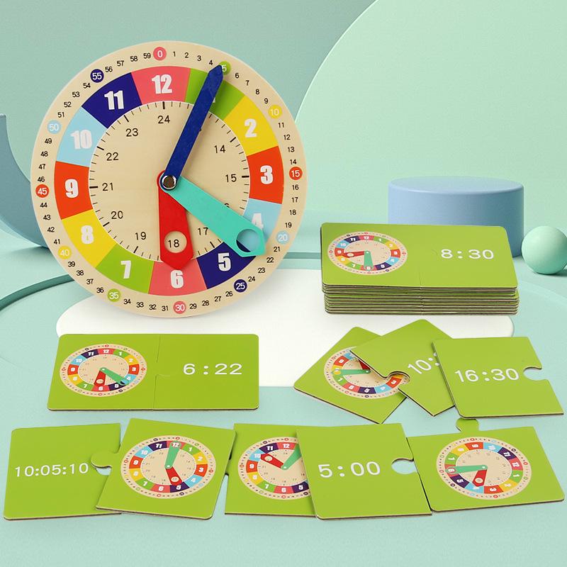 Interactive Children's Wooden Clock Teaching Aid - Time Concept & Digital Clock Cards Educational Toy
