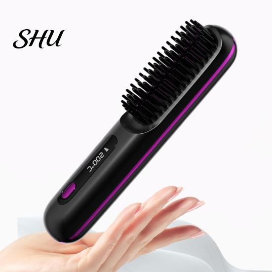 Fast Heating Hair Comb Cordless Straightener Brush 3 Temperatures LCD Display USB Rechargeable Portable Hot Electric Fluffy Curly Styling Detangling