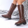 Women's Shoes 2024 Side Zipper Women's Boots Fashion Belt Buckle Modern Boots Women New Round Toe Square Heel Knee-High Boots