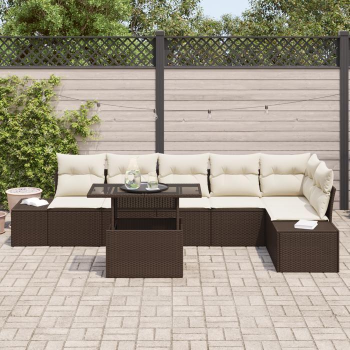 VidaXL Ensemble de Canapé de Jardin 7 Pièces avec Coussins Brun Rattan Poly 3349194