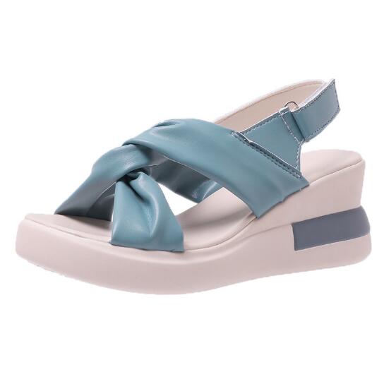 Босоножки на танкетке с бантом, женские летние новые римские сандалии с перекрестными ремешками, простые женские туфли с рыбьим ртом C393