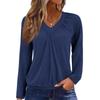 Women's Casual Fashion V-Neck Raglan Pleated Solid Color Long Sleeve Top