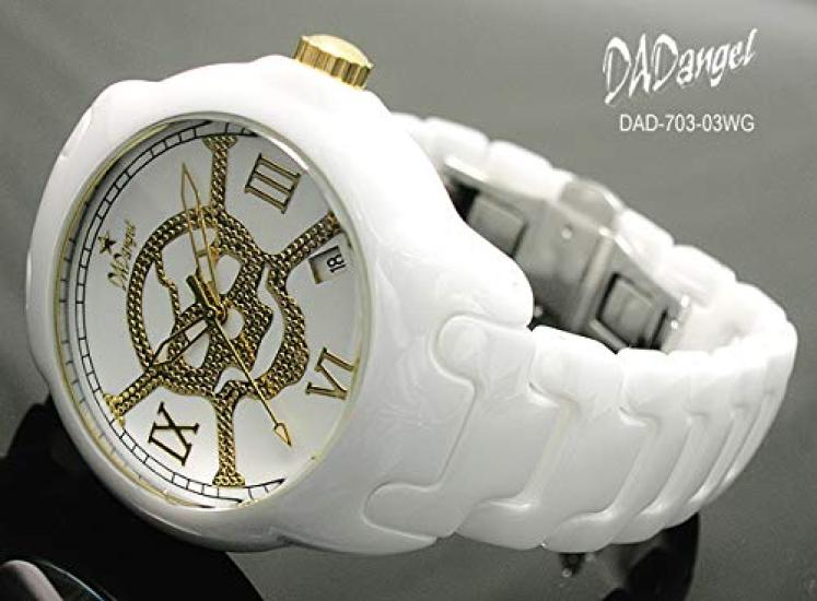 DAD ANGEL Dad Angel Allergy Relief Роскошные часы с полностью керамическим циферблатом в виде черепа и календарем Японский кварцевый простой браслет с инструментом для регулировки Подарочный белый