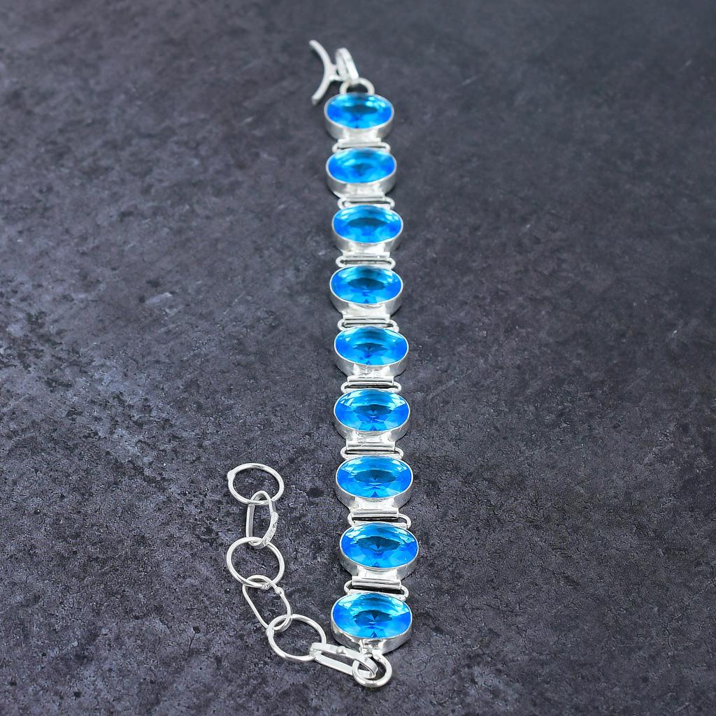 Браслет из швейцарского голубого топаза ручной работы из серебра 925 пробы 7-8" F4N30