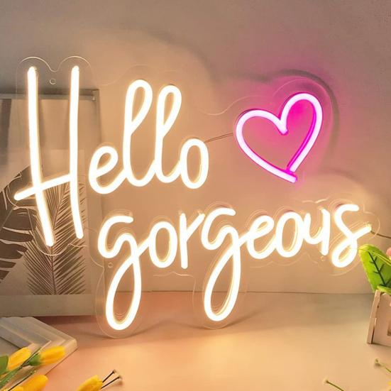 Hello Gorgeous Neon Sign LED Light Unique Shape Super Bright Energy-Saving USB Powered LED Light Sign Wall Art Decoration