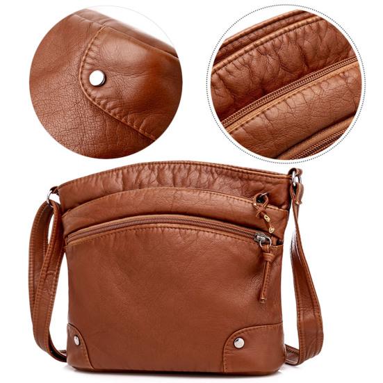 Shoulder Bag Solid Color Large Capacity Vintage Simple Multi-pockets Women Sling Bag