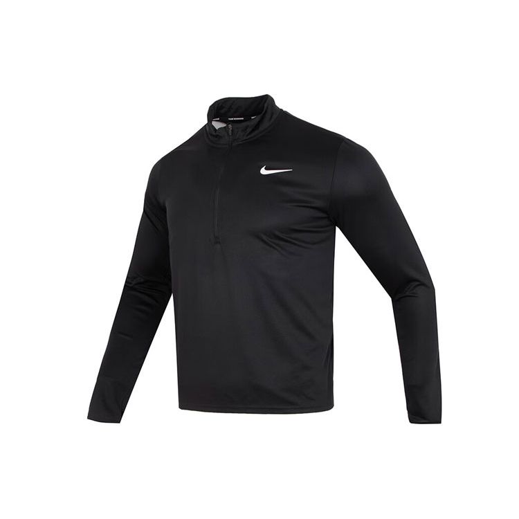 Nike Solid Color Logo Half-Zip Stand Collar Long Sleeve Fitness T-Shirt Men Tops Black FQ2495-010