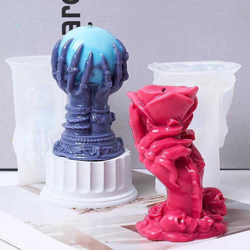3D Силиконовая форма для свечи в виде руки ведьмы, когтя призрака, шара из роз, черепа на Хэллоуин, для изготовления восковых поделок, для домашнего декора и DIY проектов