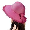 Summer Big Eaves Sunscreen Hat Women'S Big Eaves Straw Hat Vacation Wind Sunscreen Visor Travel Bow Bucket Hat