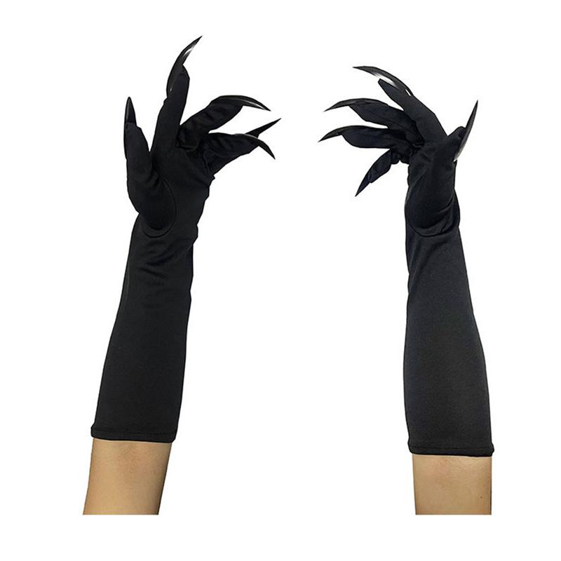Women Trendy Halloween Long Nails Gloves Creative Cosplay Hand Sleeves Witch Arm Warmers