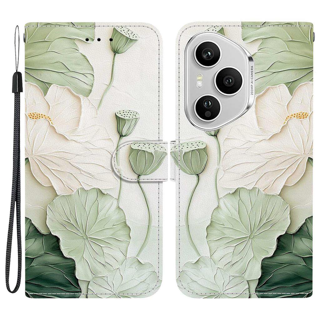 Для Honor 400 Pro 5G (Глобальный) Кожаный чехол-кошелек с принтом, подставка, чехол для телефона с ремешком