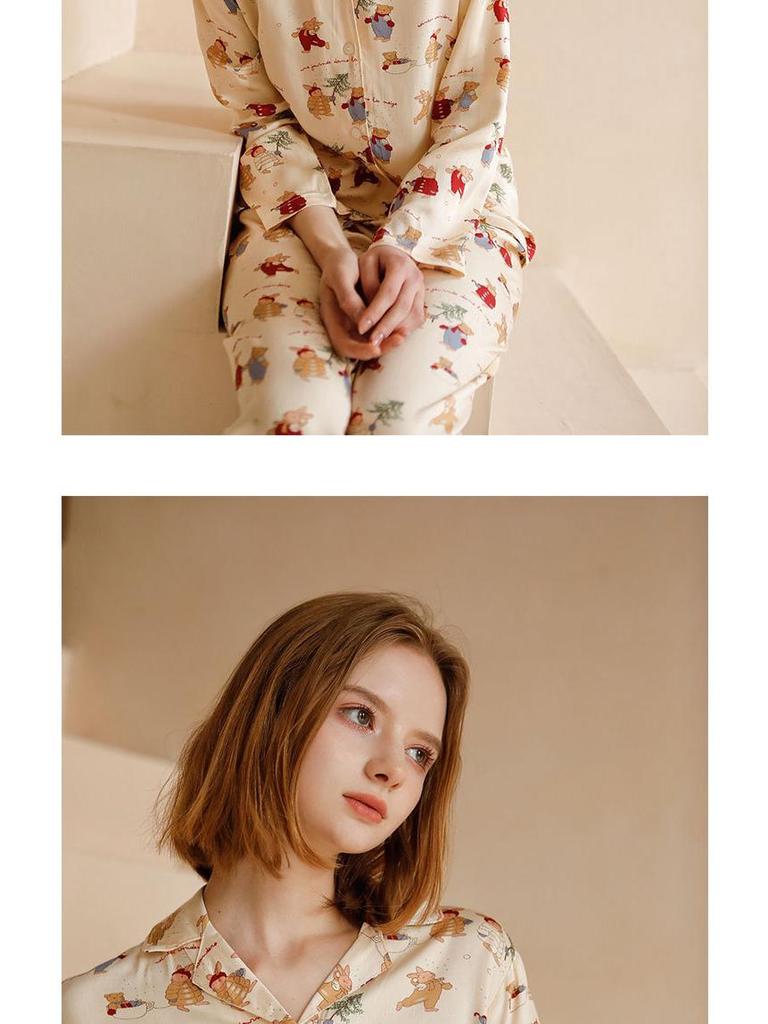 Женский рождественский пижамный комплект из сатина с принтом кролика - с коротким рукавом и шортами