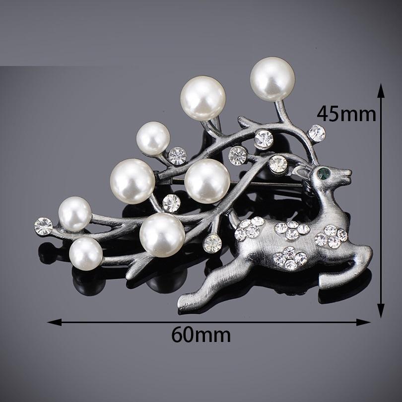 Cute Animal Deer Brooches Women Black Vintage Rhinestone & Simulated Pearl Brooch Pins Jewelry