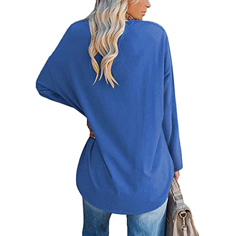 Multi Color Oversized Loose V-neck Solid Color Women's T-Shirts