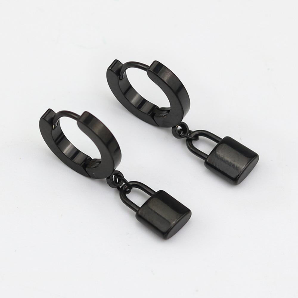 Lock Pendant Clip Earrings Geometric Fashion Jewelry Elegant Hoop Earrings  Unisex