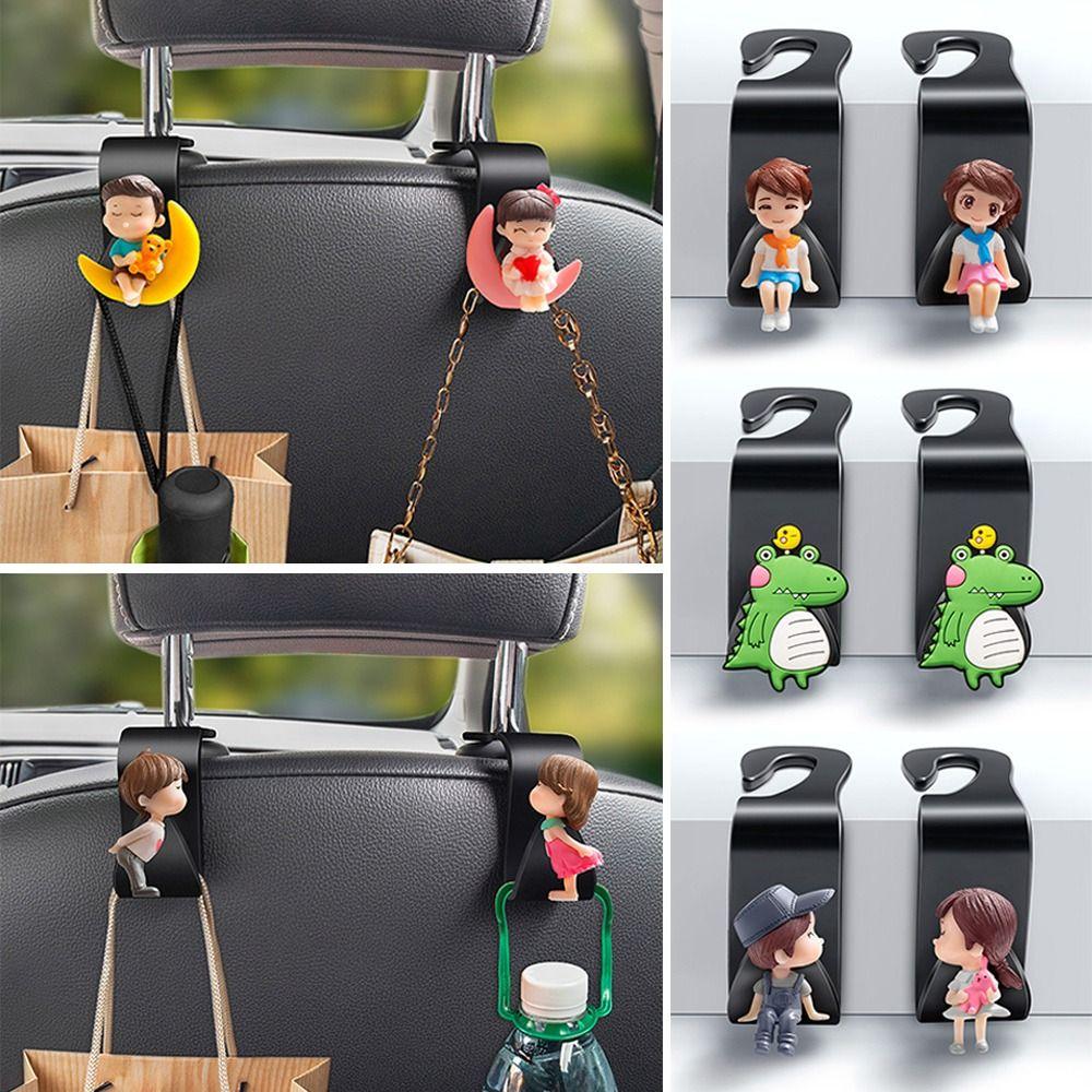 2Pcs Universal Car Headrest Hook Cute Couple Car Hanger Seat Back Hanger Storage Hook Cloth Storage Holder Clip Car Accessories
