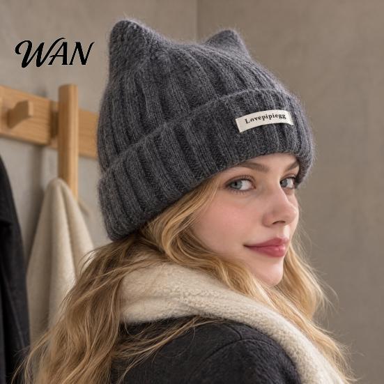 Casual Daily Headgear Cute Cat Ear Woolen Hat, Soft Knitted Cap with Cuffed Gift for Her Brim, Warm Elastic Headwear Winter Hat Autumn And Thermal