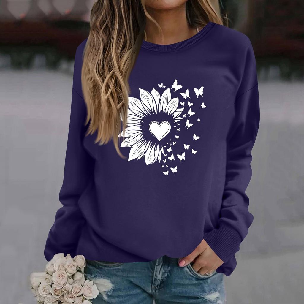 Женская модная повседневная толстовка с длинным рукавом и круглым вырезом с принтом