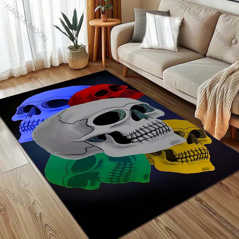 Personalized Multi-colored Skull Pattern Carpet for Bedroom Living Room Bedside Sofa Floor Mat Modern Home Decor Area Rug