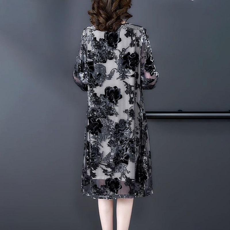 Весенне-летнее женское платье большого размера, свободное, в стиле ретро, с круглым вырезом, бархатное платье А-силуэта, длинное платье с цветочным принтом