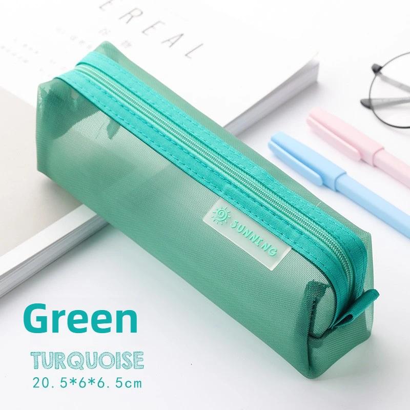 Cute Transparent Mesh Pencil Pouch High Value Student Stationery Bag Portable Multi-functional Student Supplies Storage Bag