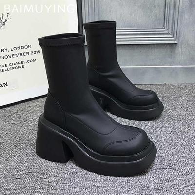 Зимние женские ботильоны на платформе, массивные, дизайнерские, кожаные, на высоком каблуке, 2025, трендовые, готические, туфли-лодочки, мотоциклетные, Botas Mujer