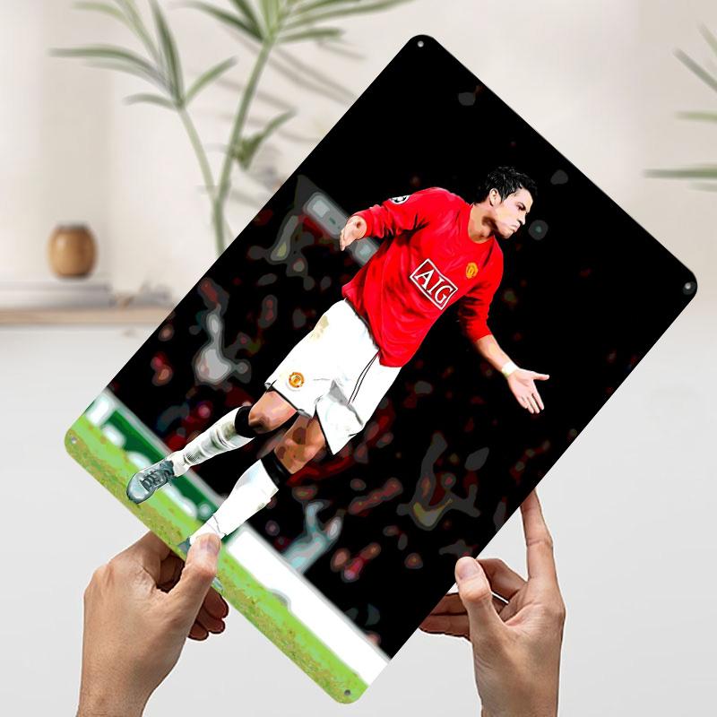 Cristiano Ronaldo in United Kit Poster Customized Vintage Metal Signs Wall Art Retro Tin Plaque for Mancave Decoration At Home