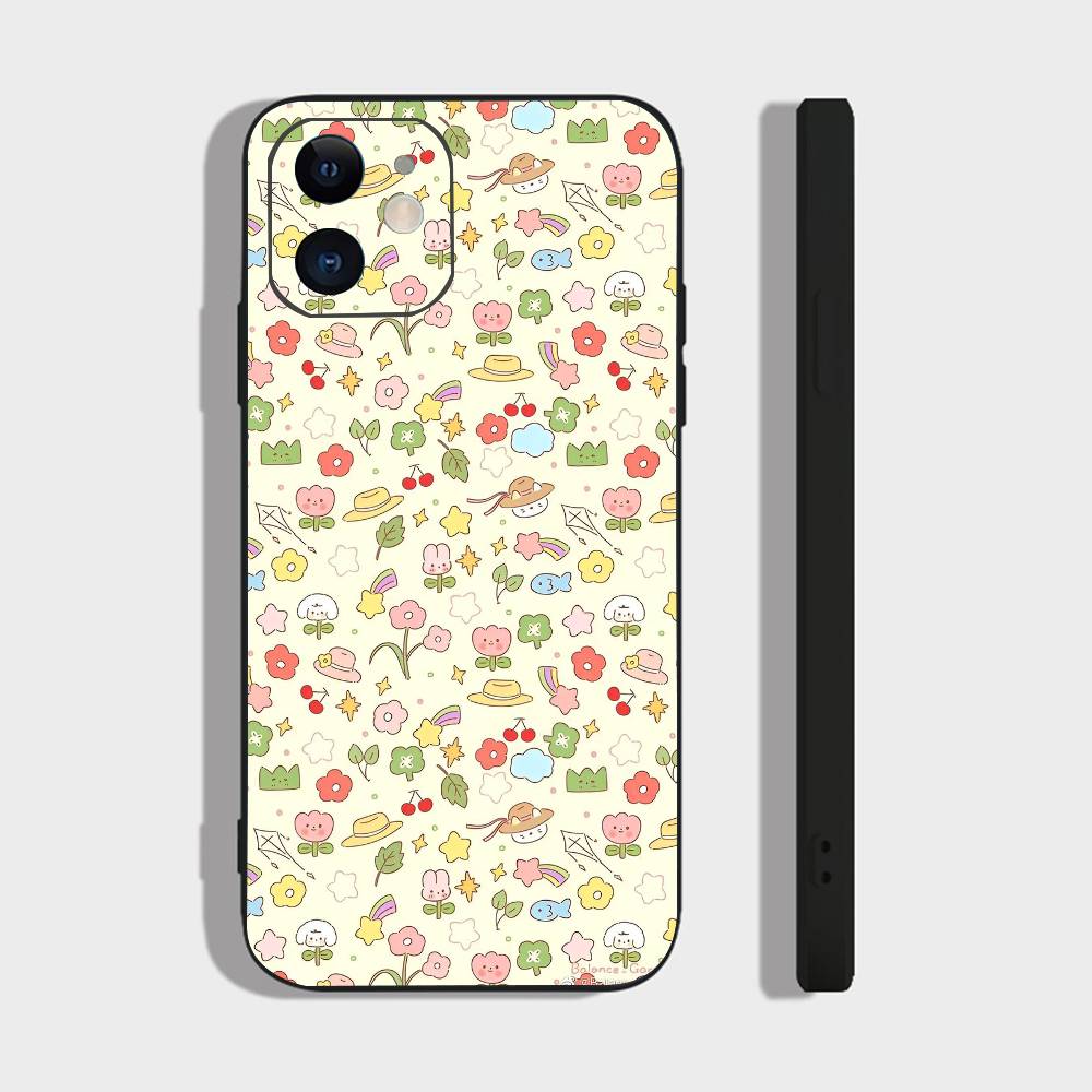 Милый рисунок для iPhone 17 Air 16 15 14 13 12 11 Pro Черный Мягкий Чехол для Телефона