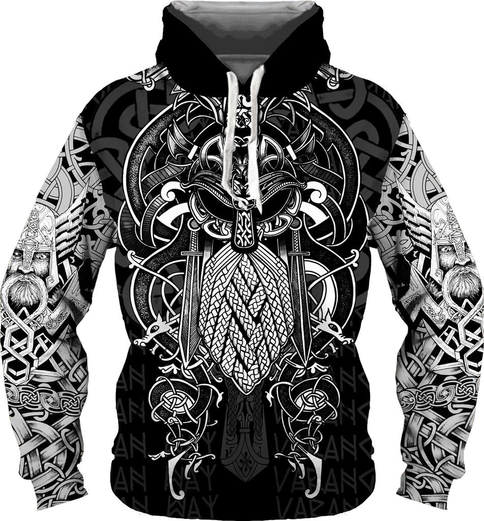 Весна Осень 3D Viking Tattoo Print Мужские толстовки с капюшоном Мужская толстовка с длинным рукавом Пуловеры Модные Harajuku Хип-хоп свободные топы